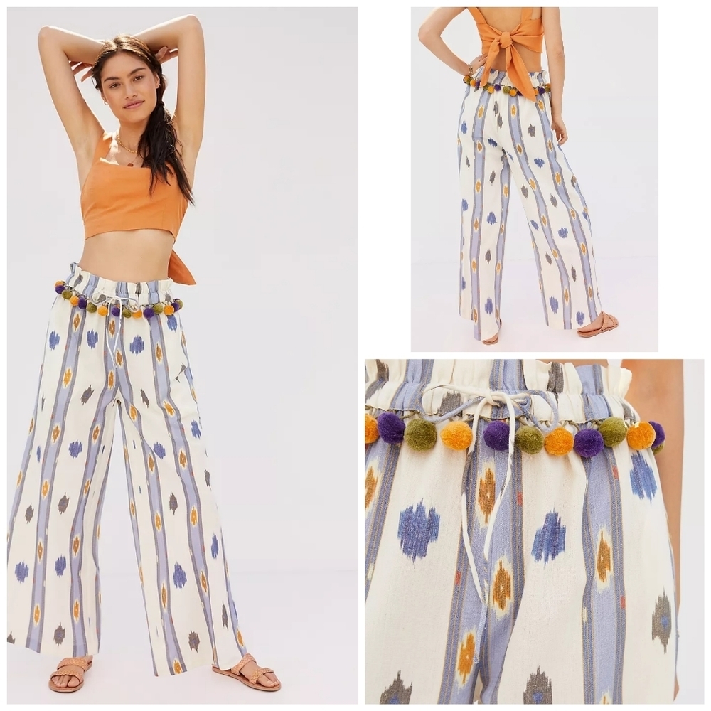 Anthropologie pompom wide leg pants M